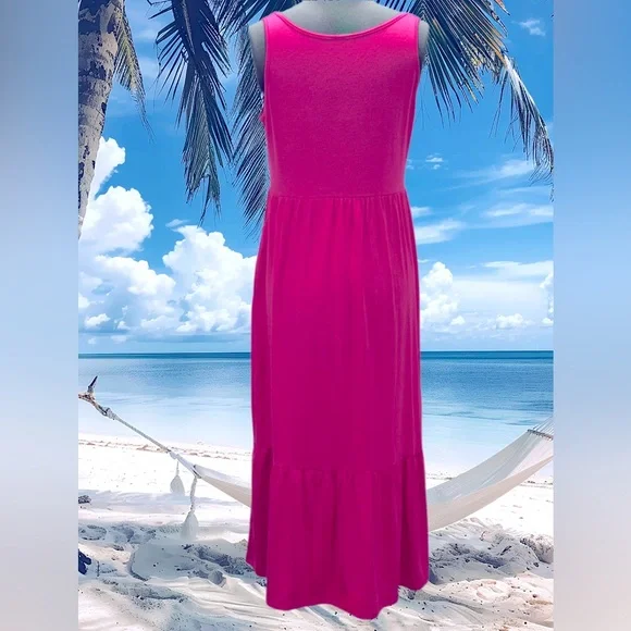 ANRABESS Pink Summer Sleeveless Crewneck A-line Sundress Size S - Picture 4 of 5
